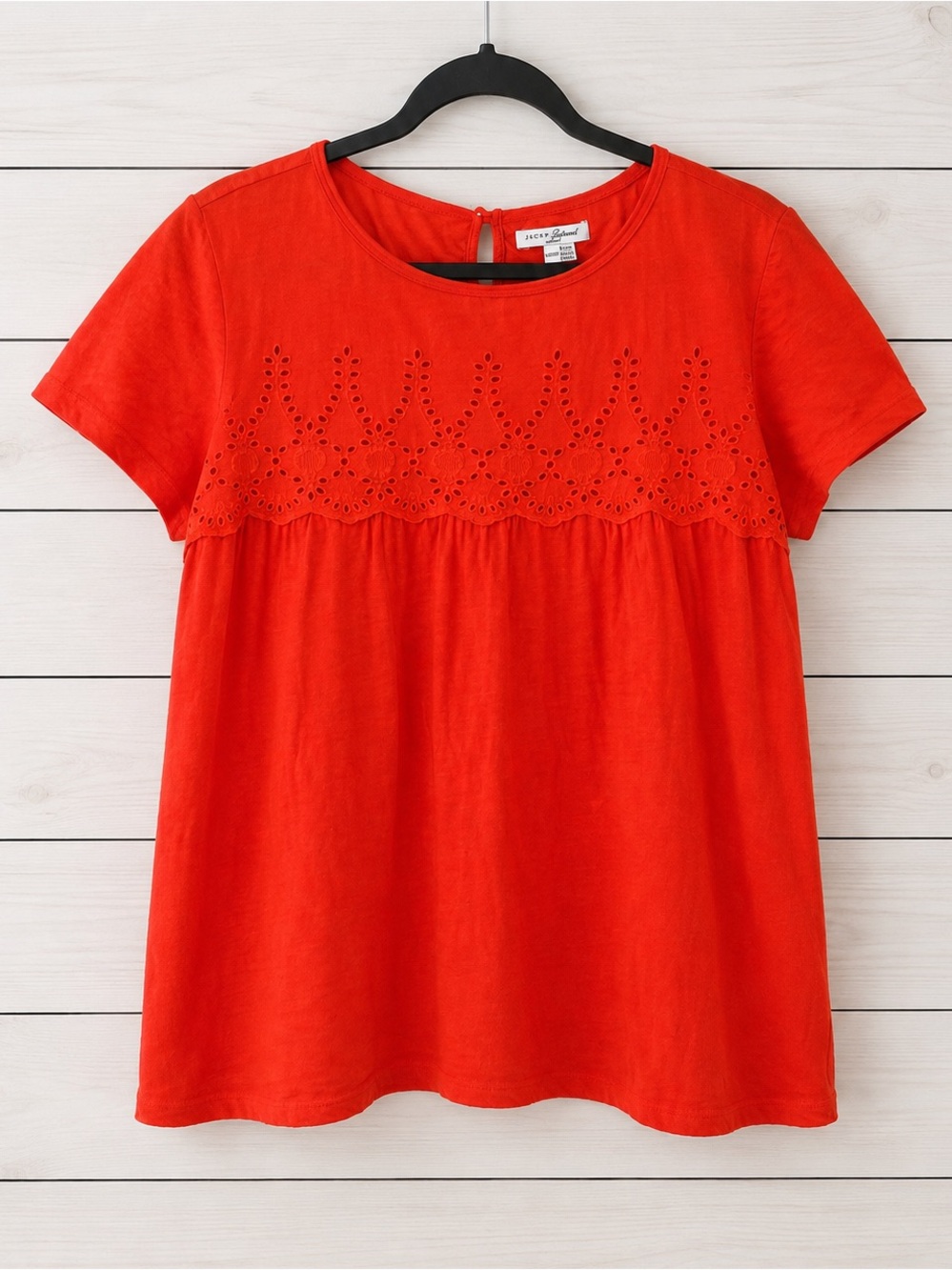 Jachs Girlfriend 100% Cotton Eyelet Embroidered Peasant Top Coral Orange XXL